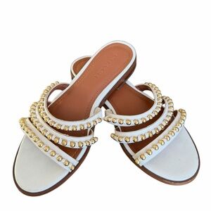 Coach White and gold strappy slide in studded Sandals